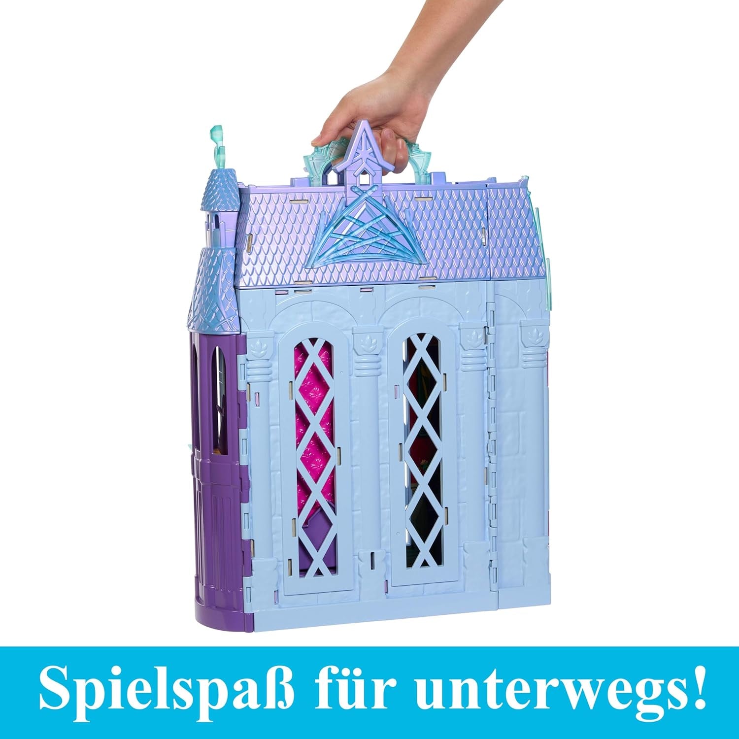 Mattel Disney Frozen - Castle Arendelle Dukkehus (60 cm+) med Elsa Doll, 4 legepladser og 15 stykker Disney Frozen II møbler og tilbehør, HLW61