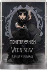 Monster High Wednesday Doll, Rave'N Wednesday Collectible Figur i sort gotisk kjole inspireret af dansescenen, premium tilbehør og dukkestativ, HXJ03