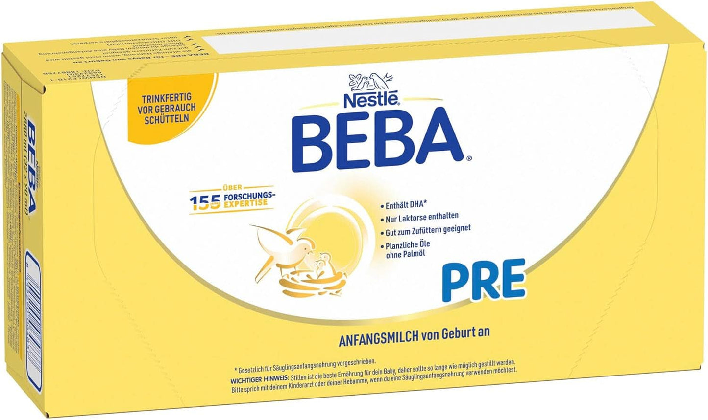 BEBA PRE Startmælk fra fødslen, babymad med DHA, kun laktose, uden palmeolie, pak 3 (3 x 800 g) Naty Shop PRE 32 x 90 ml 32 x 90 ml