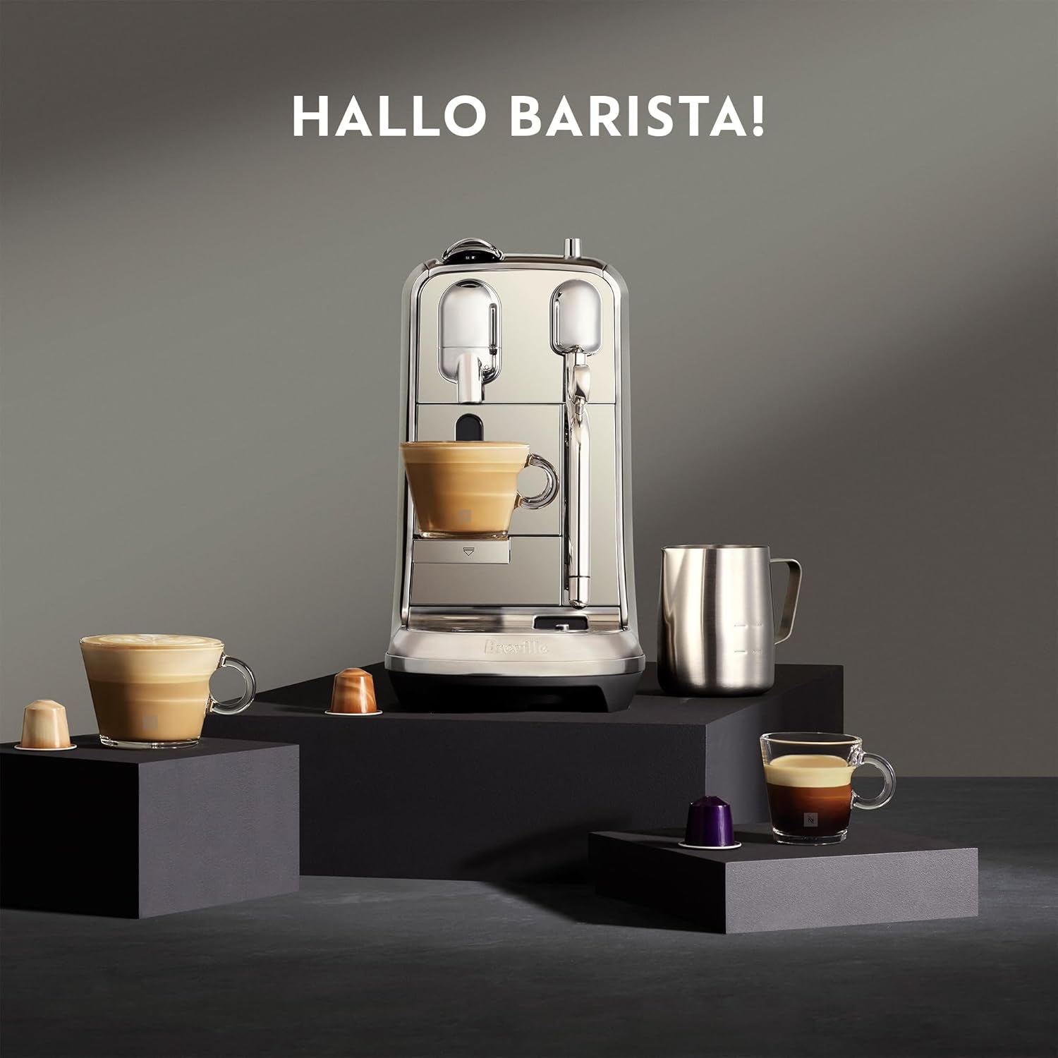 Espressomaskine med Nespresso SNE800 Creatista Plus kapsler fra Sage, mat sort