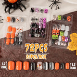 72 stk Halloween negle selvklæbende falske negle Korte kunstige negle selvklæbende pressede negle Pumpkin Ghost kunstige negletips Neglekunst Orange Grøn Sort