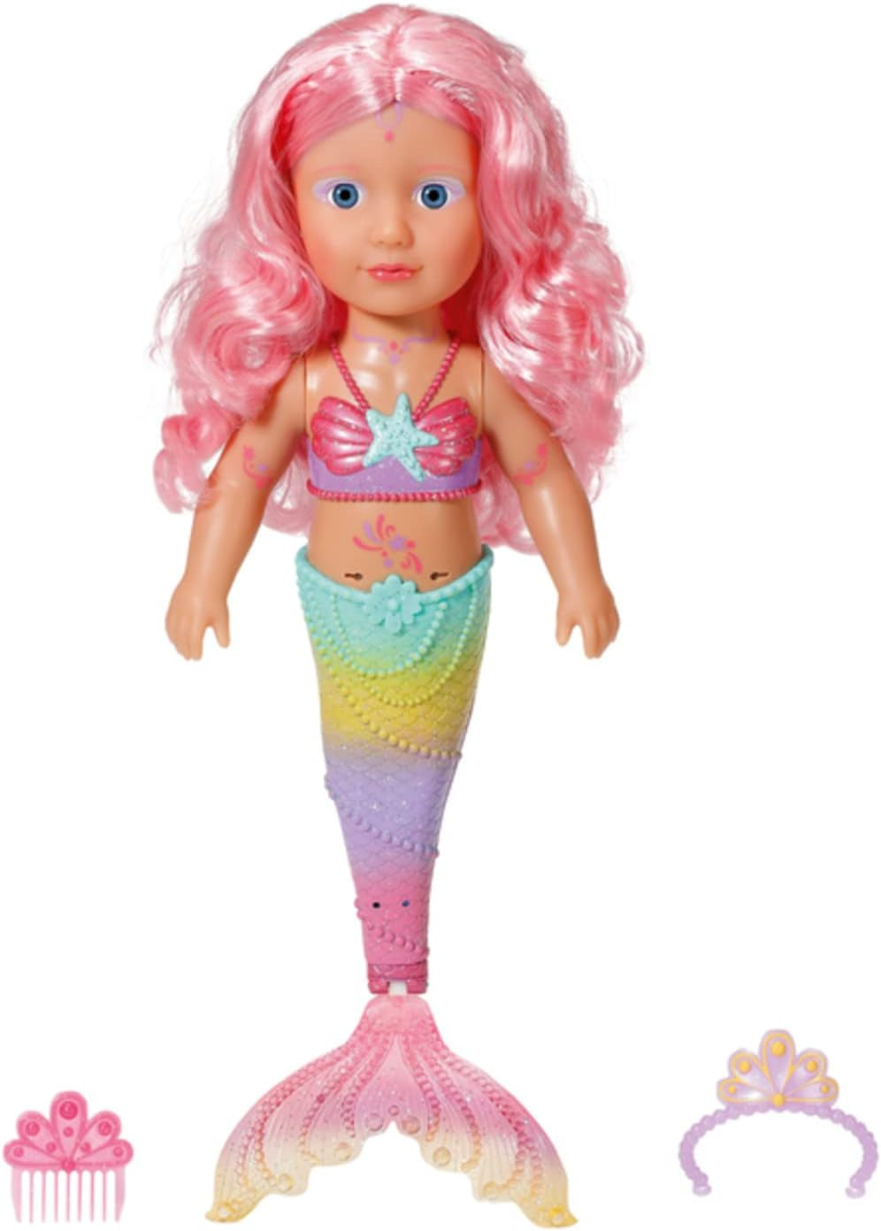 BABY Born Little Sister Mermaid 46 cm Vandtæt havfruedukke med langt hår og bevægelig glitterfinne, inkl. tiara og kam, 833681 Zapf Creation Dolls Naty Shop