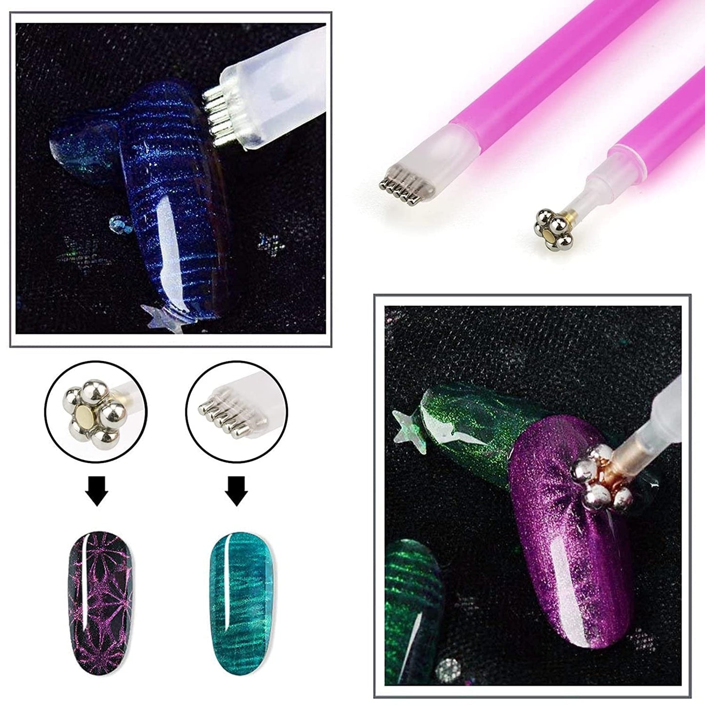 Nail Art Werkzeug Magnetstift, 10 Stück Nagel Magnet Stick Tool Set, Nagel Magnet Stift Og Starker Magnet Lager Punktierungsstifte Für DIY 3D Magnetics Katzenauge UV Gel Polnisch Nagel Kunst