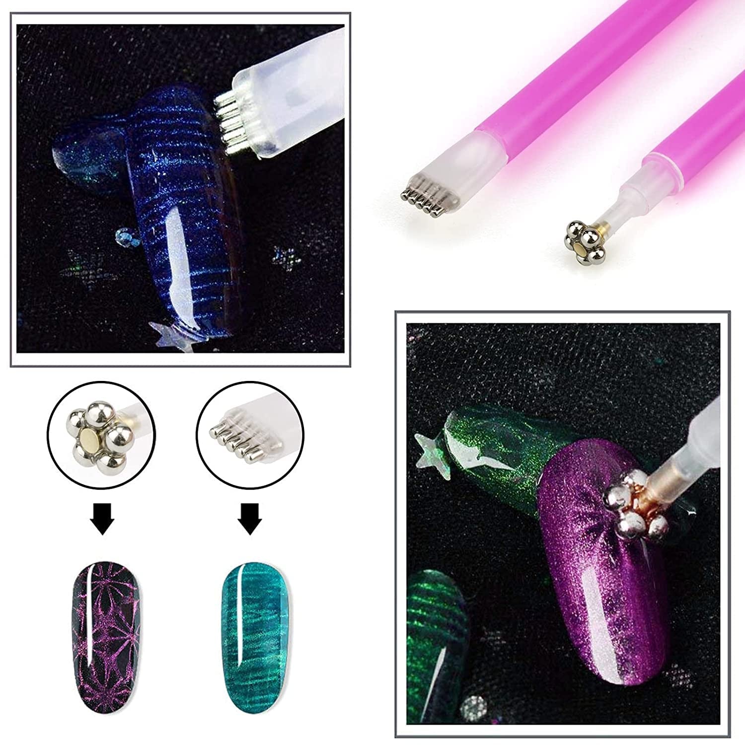 Nail Art Werkzeug Magnetstift, 10 Stück Nagel Magnet Stick Tool Set, Nagel Magnet Stift Og Starker Magnet Lager Punktierungsstifte Für DIY 3D Magnetics Katzenauge UV Gel Polnisch Nagel Kunst