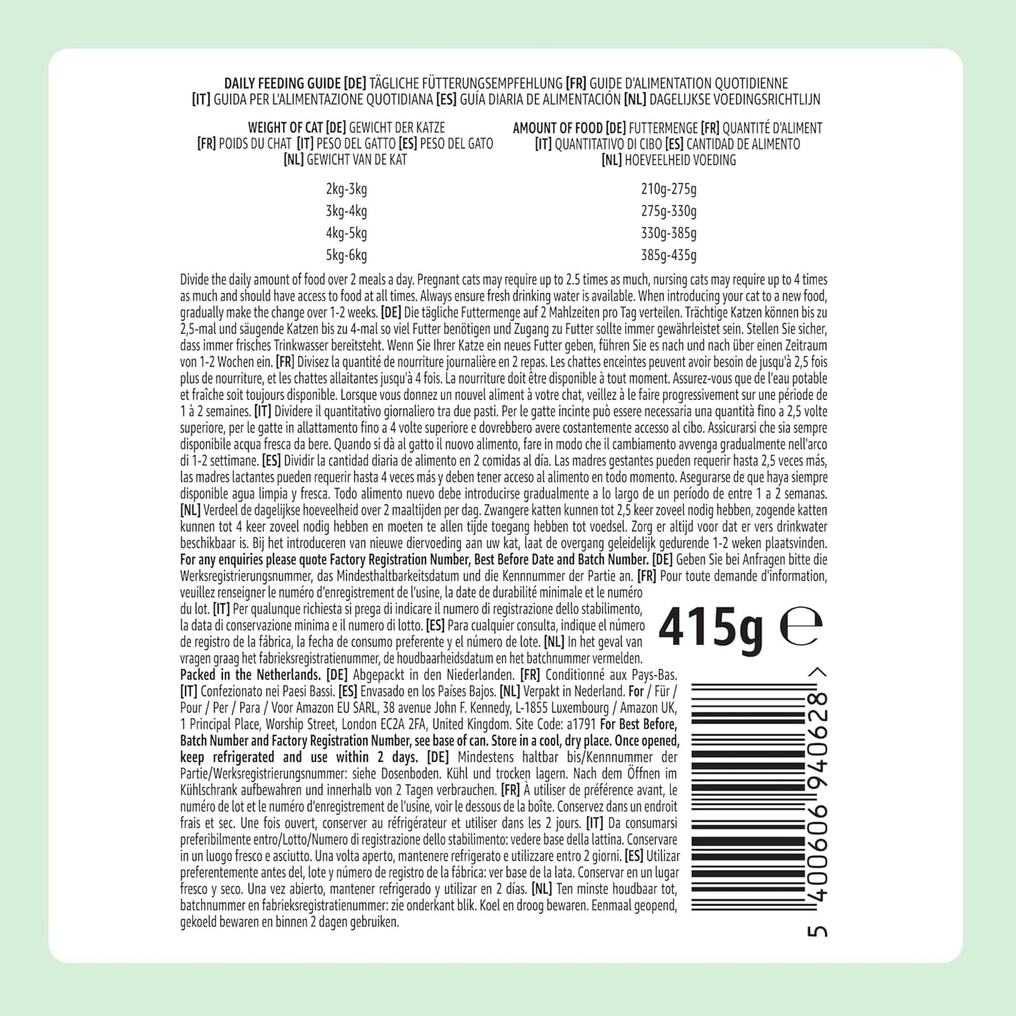 Amazon kornfri våd kattefoder dåse kyllingestykker i gelé 12 x 405 g