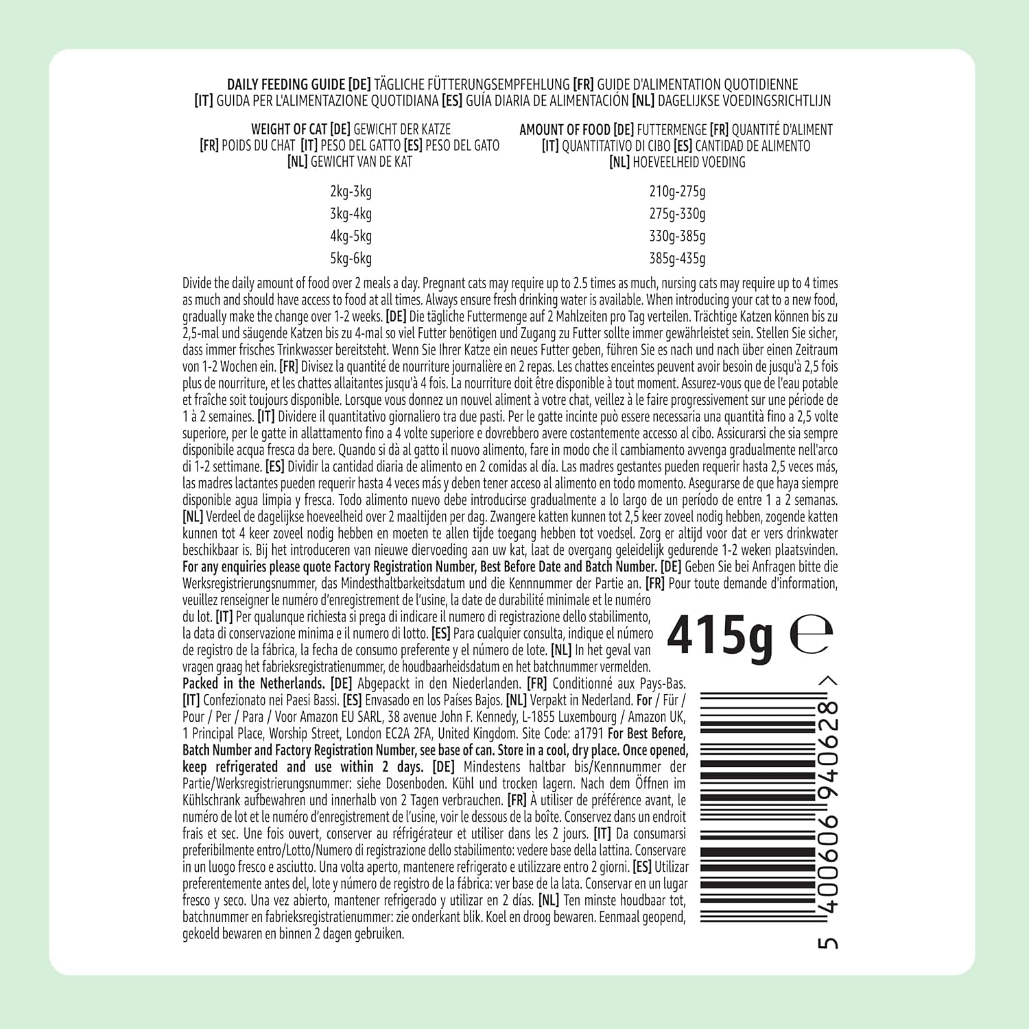 Amazon kornfri våd kattefoder dåse kyllingestykker i gelé 12 x 405 g