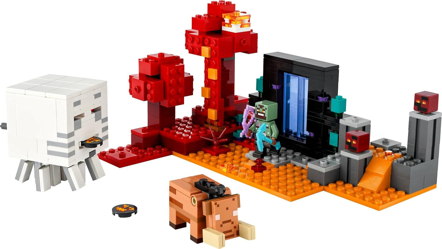 LEGO Minecraft baghold på Nether-portalen Nether-spillegetøj til børn med kampscener og legendariske figurer, inklusive spøgelsesgave til gamer drenge og piger 8 år gamle 21255 byggesæt Besuche den LEGO-Store