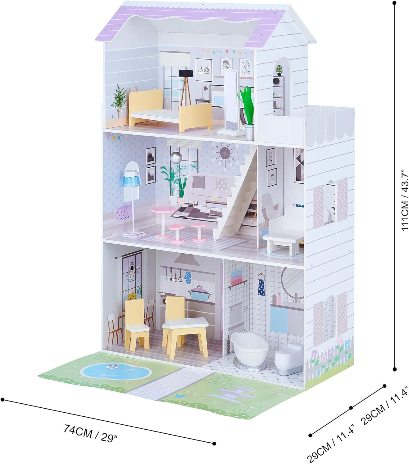 Teamson Kids Olivias Little World Giant dukkehus med 16 dukketilbehør, trædukkehus med møbler, 3-etagers, børnedukkehus til 12 tommer/30 cm dukker, alder 3 år+ Naty Shop dukkehuse