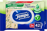 Tempo ''Gentle & Sensitive'' våde toiletservietter - Megapack - 16 pakker med 42 servietter hver - Duo Packs - Natural Aloe Vera - Hygiejnisk papir, dermatologisk testet, hudneutralt
