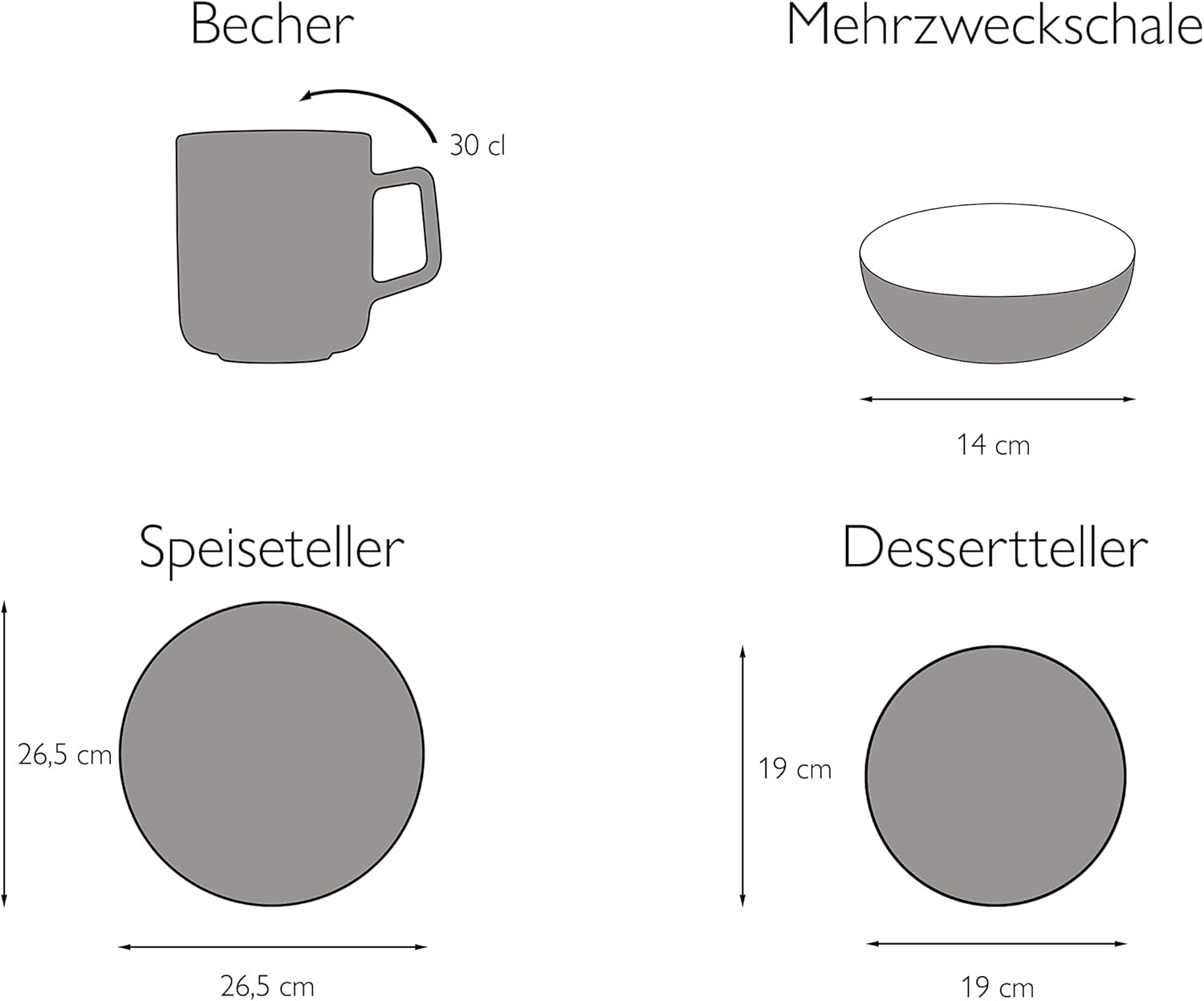 CreaTable, 22582, SAMBA-serien, 16-delt porcelænssæt til 4, Combo-service i porcelæn, Tåler opvaskemaskine og mikroovn, Kvalitetsfremstilling