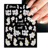 JMEOWIO 3D Nagelsticker Frühling Blume Nail Art Sticker Selbstklebend Nagelaufkleber 5D Stereoskopisk Buntes Sommer Blumen Dekoration Nageldesign Zubehör 4 Blatt