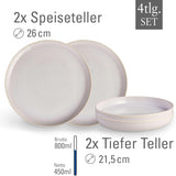ligesom. af Villeroy & Boch – Madlavningssæt i bomuld 4 teilig Weiß, Spülmaschinenfest, Mikrowellensicher, Geschirrset, Tafelservice Modern, Speiseteller, Tiefe Teller, Pottery-Look, Premium Porzellan