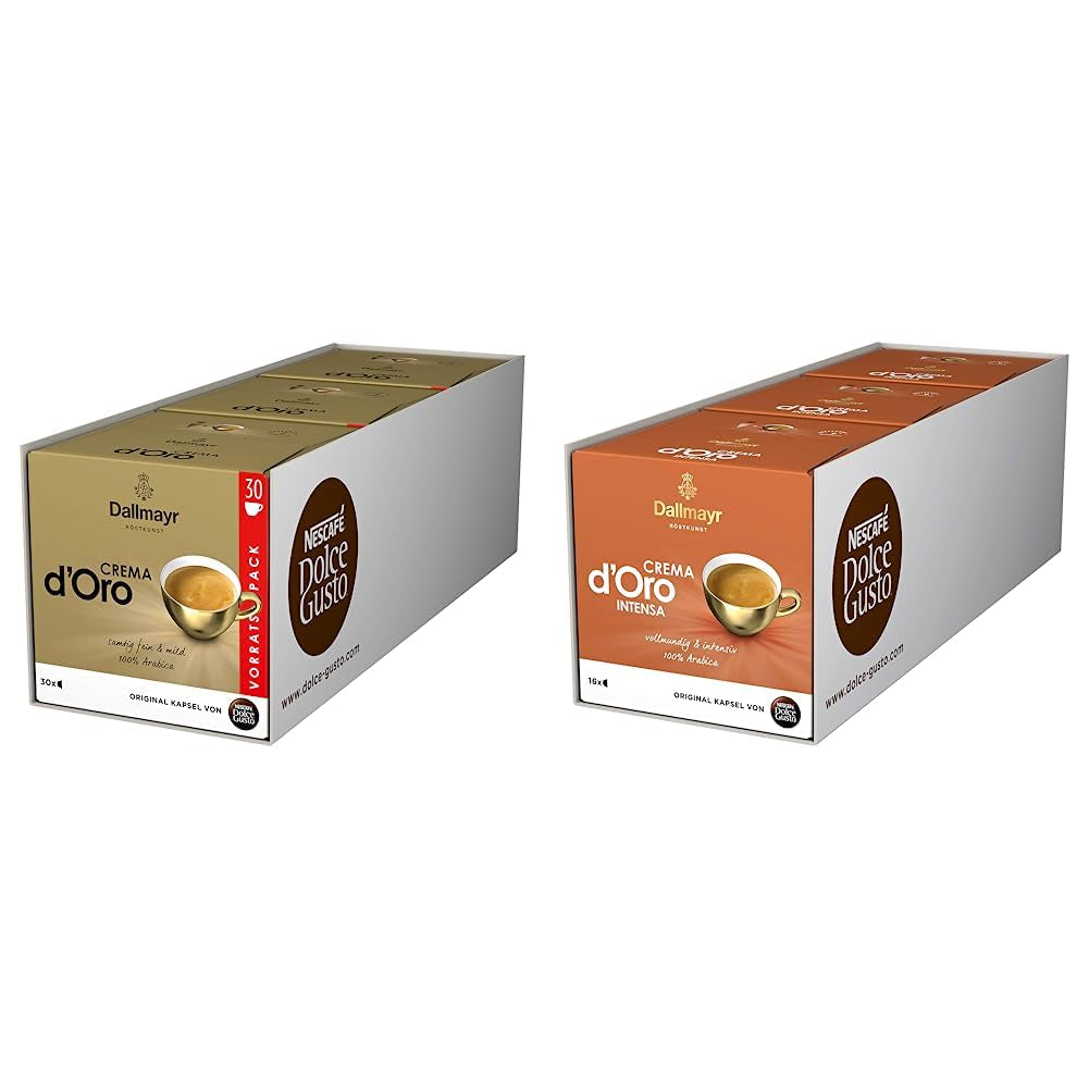Dallmayr Crema d´Oro, XXL-Vorratsbox & Dallmayr Crema d´Oro intensa (48 Kaffeekapseln, Intensität 9 af 12, 100% Arabica-Bohnen), 3er Pack (3x16 Kapseln)