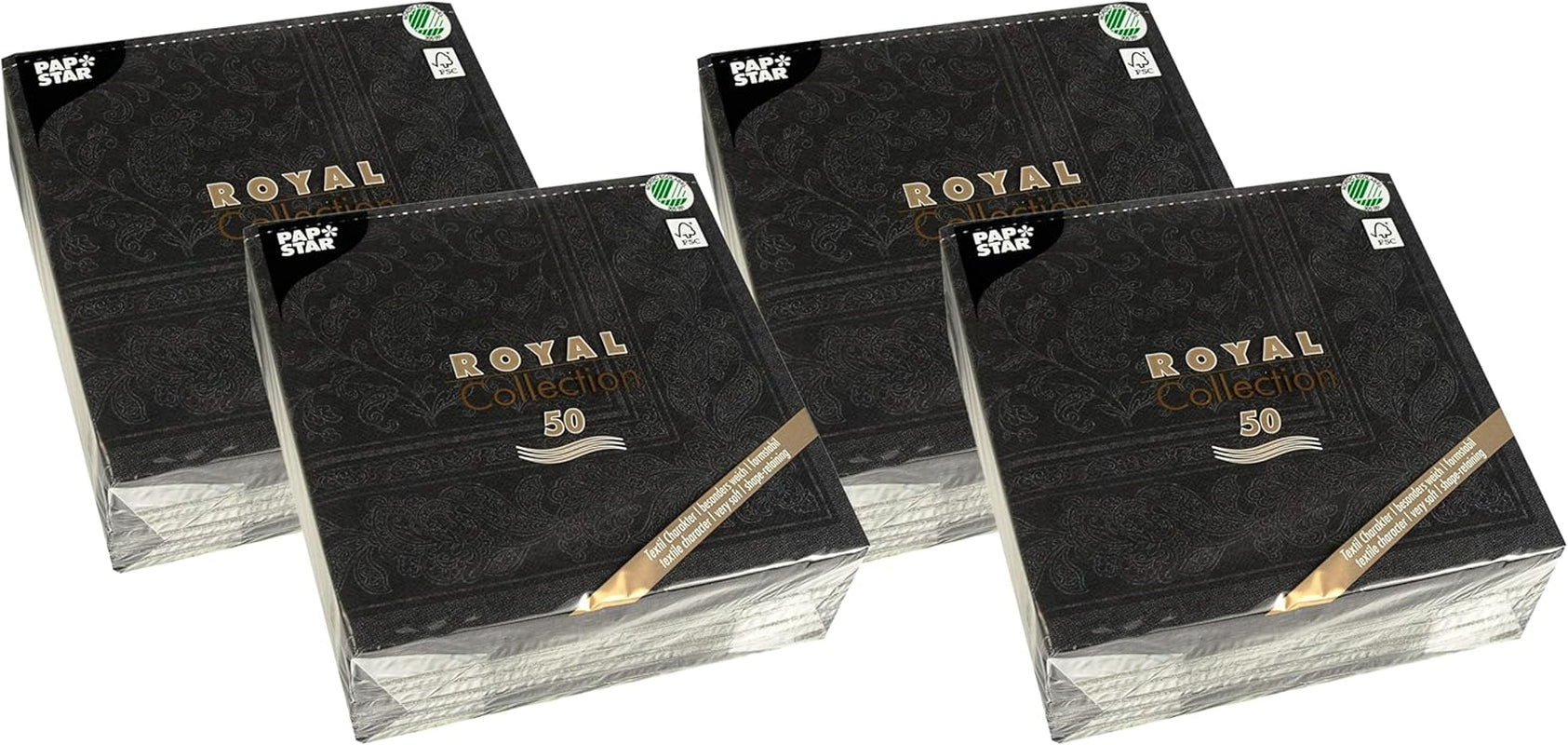 50 servietter ROYAL Collection 1/4 gange 40 X 40 sorte "Ornamenter"