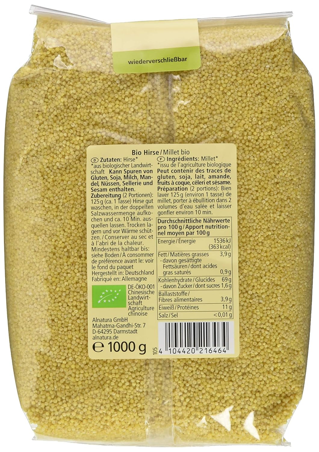 Pakke med hel hirse 1 kg