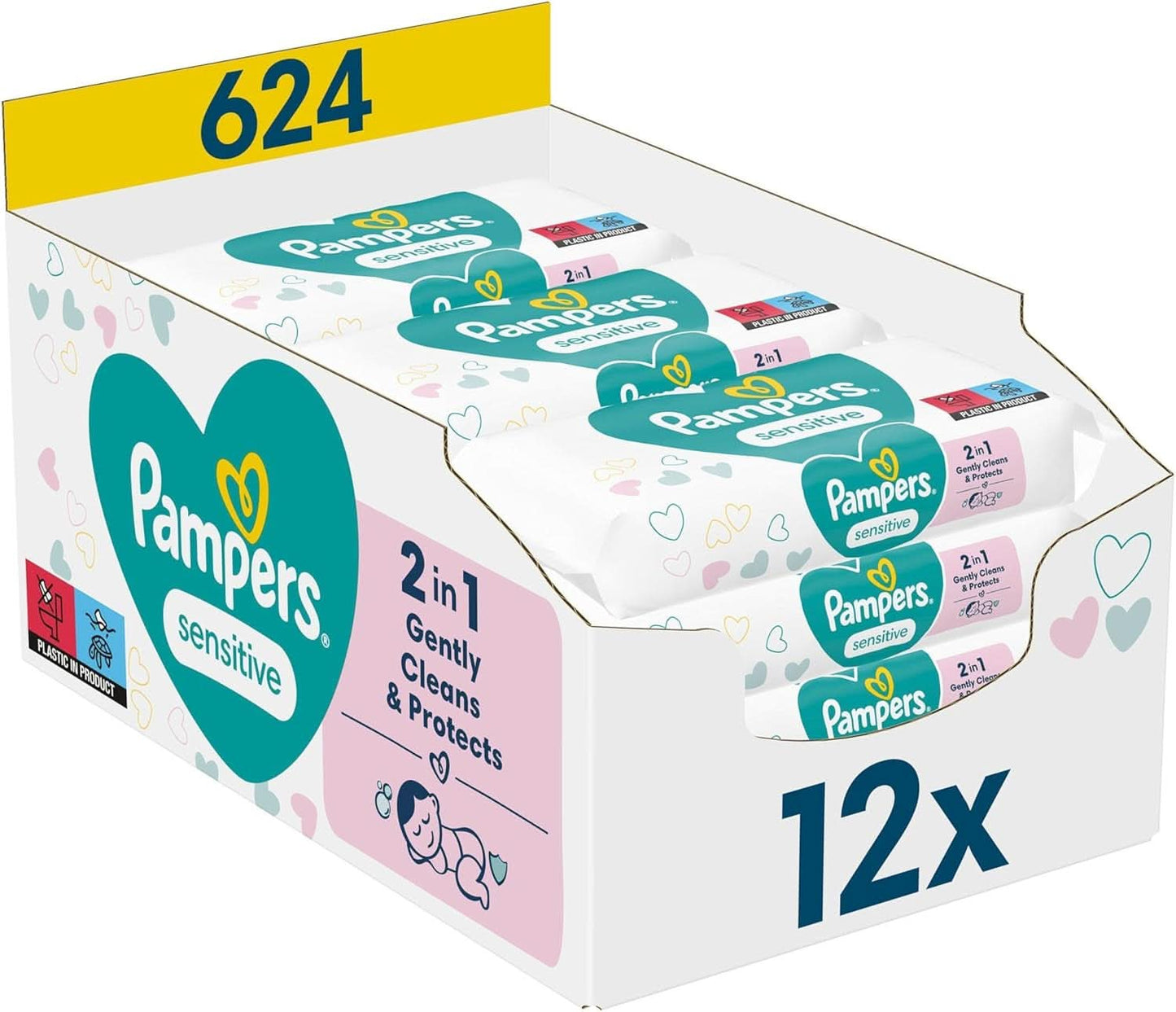 Pampers Sensitive Feuchttücher 5 Packungen Mit 52 Stück - 260 Feuchttucher, Ohne Duft, Für Eine Sanfte og Weiche Reinigung Naty Shop 624 Stück (1Er Pack)