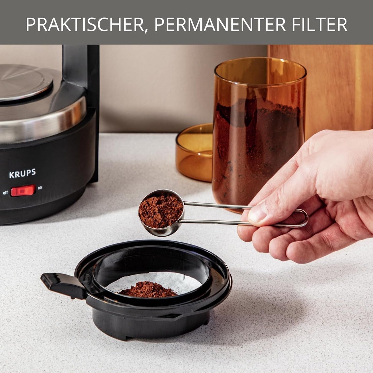 Krups T8 Filter Espressomaskine, 850 Watt, Auto Shut Off, 8-12 kopper, 1 L Kapacitet, Permanent Filter, Oplyst tænd/sluk-knap, Nem at bruge, Sort, KM4689