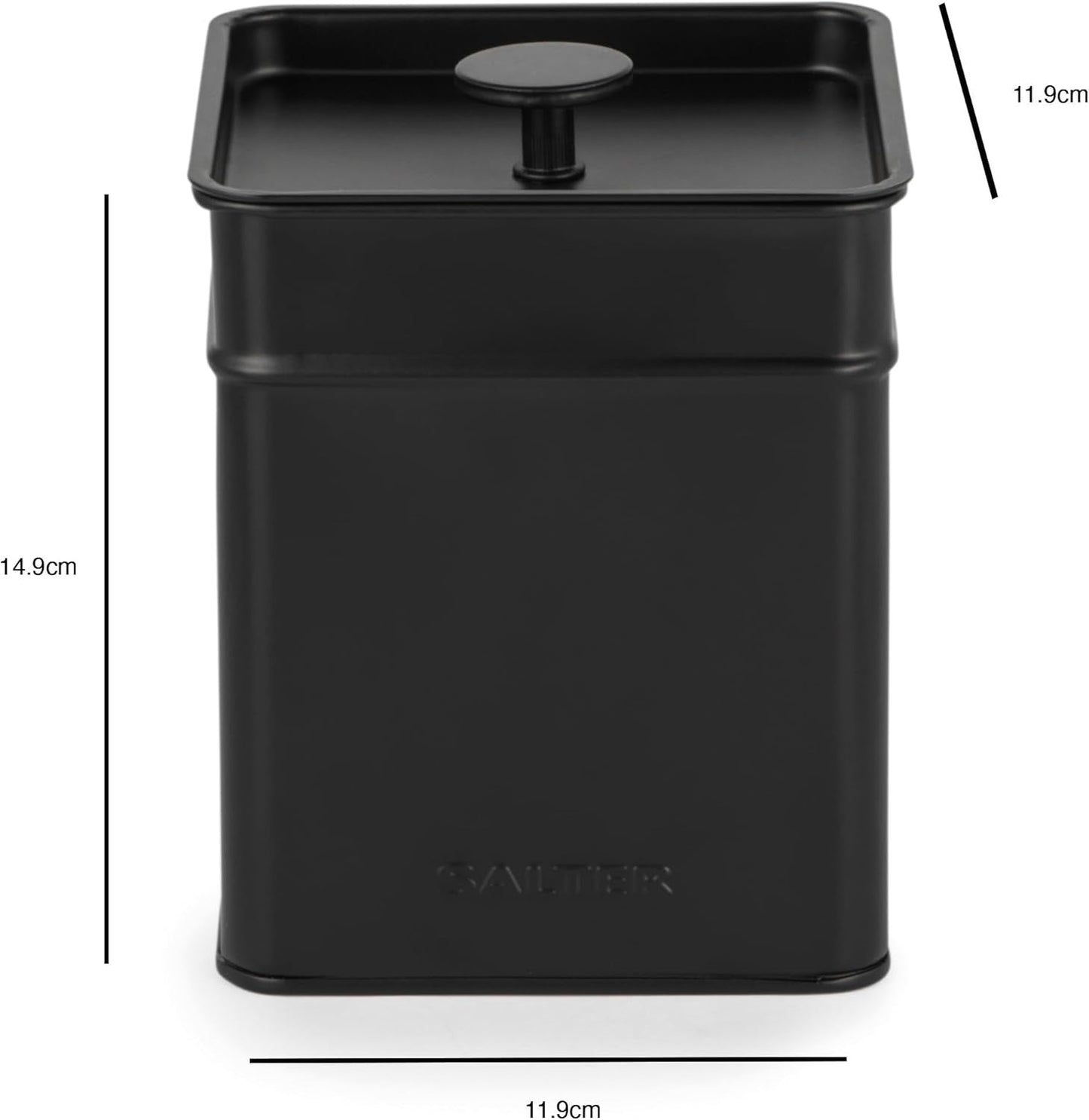 Salter BW12614EU7 Kuro Opbevaringsboks Sæt - 4 køkkenbeholdere Brød/te/kaffe/sukker Firkantede organiseringsæsker Let at rengøre Hold mad frisk Sort madopbevaringsbokse Naty Shop