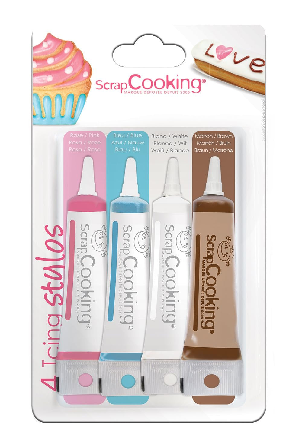 Scrapcooking - 4 dekorative penne hvid, pink, blå, chokolade 4X20G