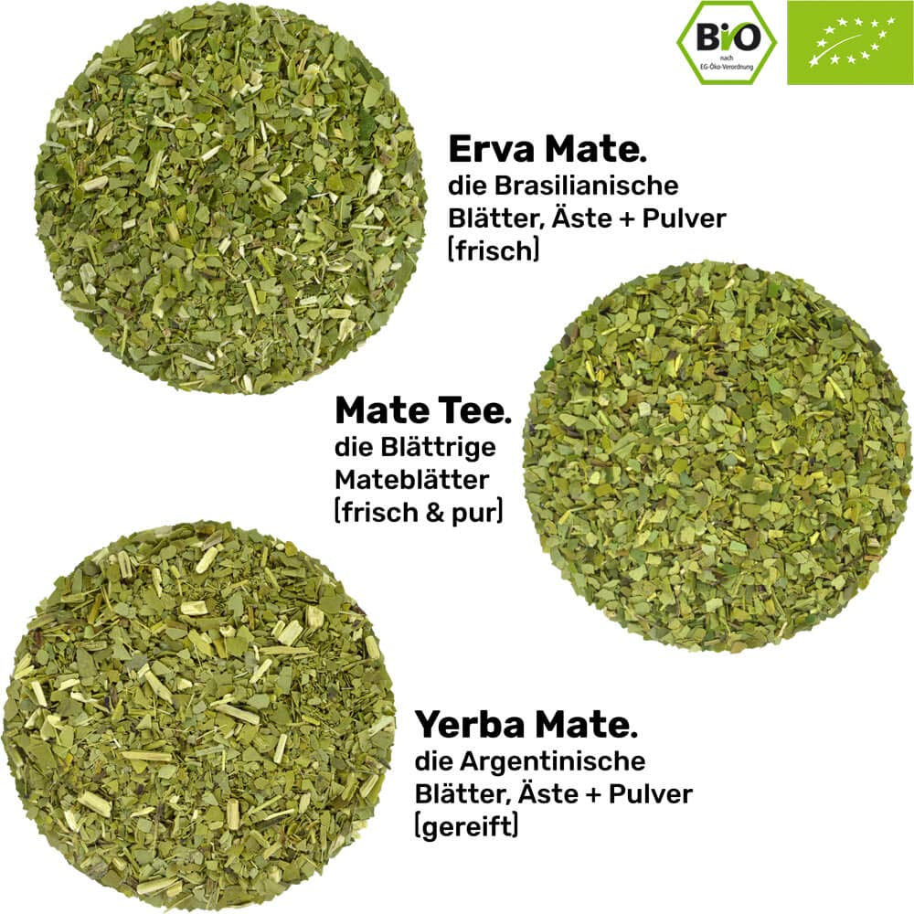 Mate tesæt til to, økologisk ● 2 Mate kopper + 2 bombillas + 300 g Mate te + forberedelsesvejledning