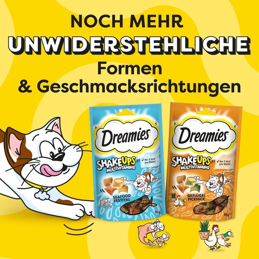 DREAMIES SHAKE UPS Multivitamin Seafood Festival Kattegodbidder i portionsposer - 55 g (6 poser)