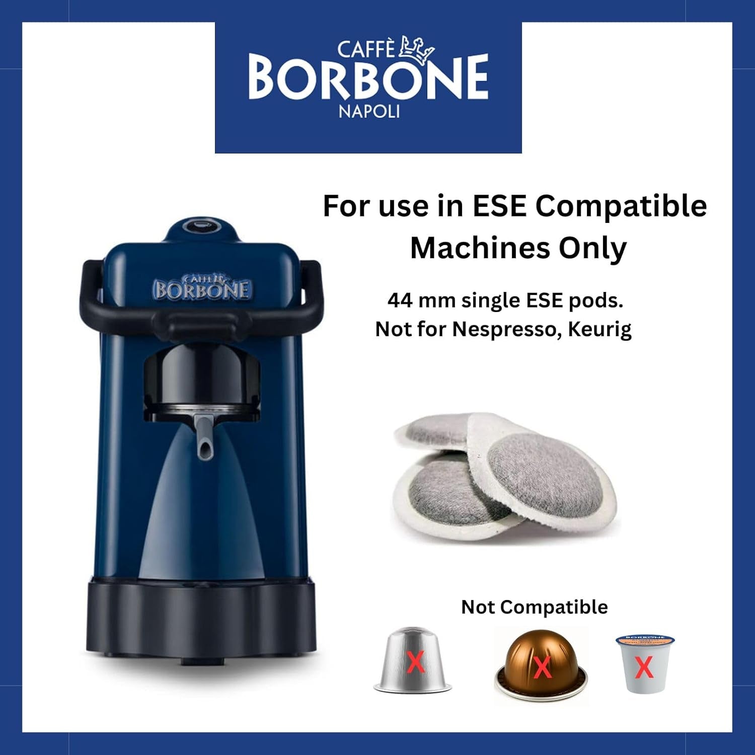 Caffè Borbone komposterbare Kaffeepads, Blå Kaffeemischung - 50 Pads - Kompatibel med ESE System Papier Pads 44 mm