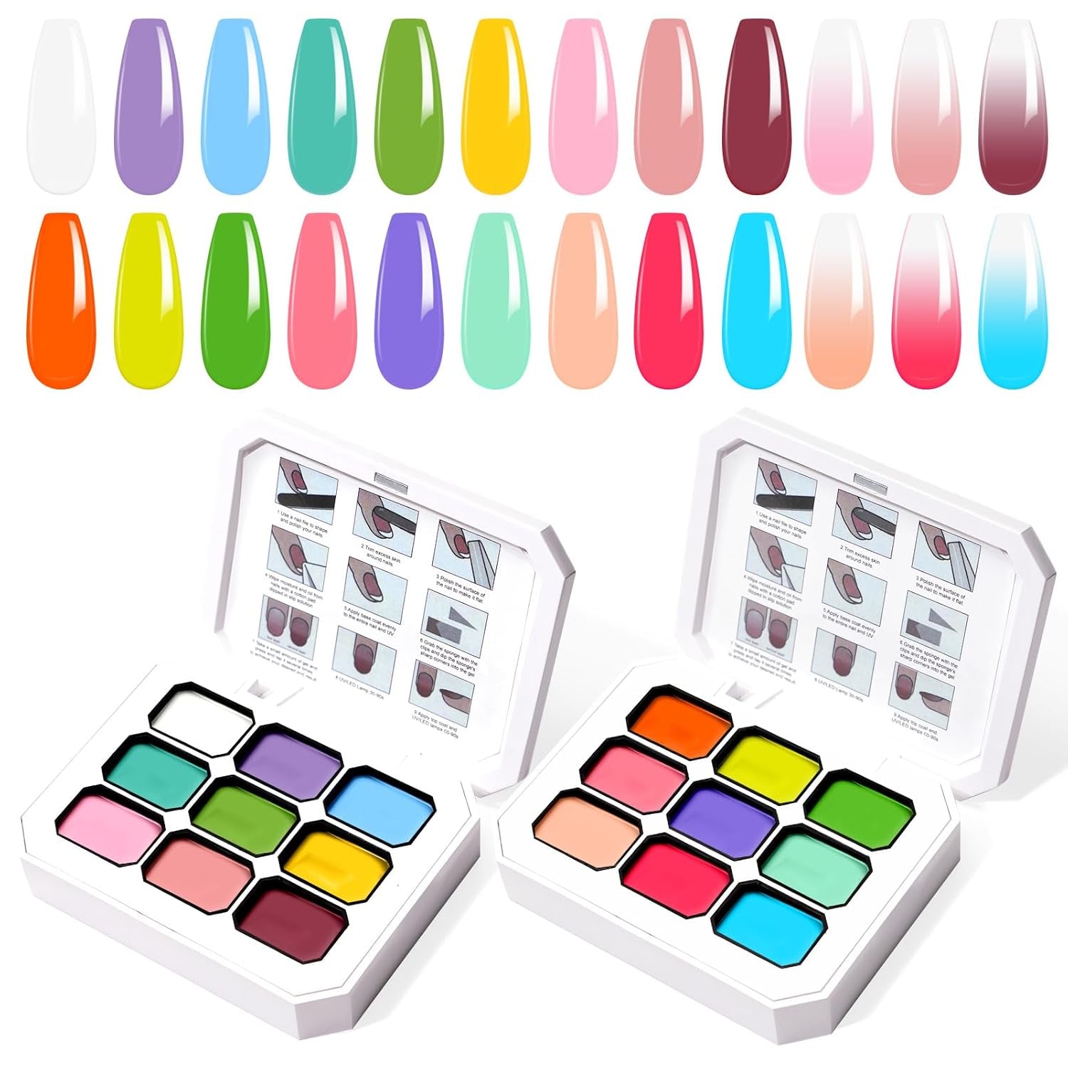 Gradient Painting Gel, 12 farver Ombre Gel neglelak med 100 stk. neglesvampe & 4 kløer metalgrabber til fransk manicure DIY neglekunst, sæt I