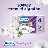 Regina Feeling - 42 ruller toiletpapir, 175 ark med tre lag, naturligt bomuldsekstrakt og delikat duft, 60% genbrugsplastikemballage, 100% Fsc-certificeret papir