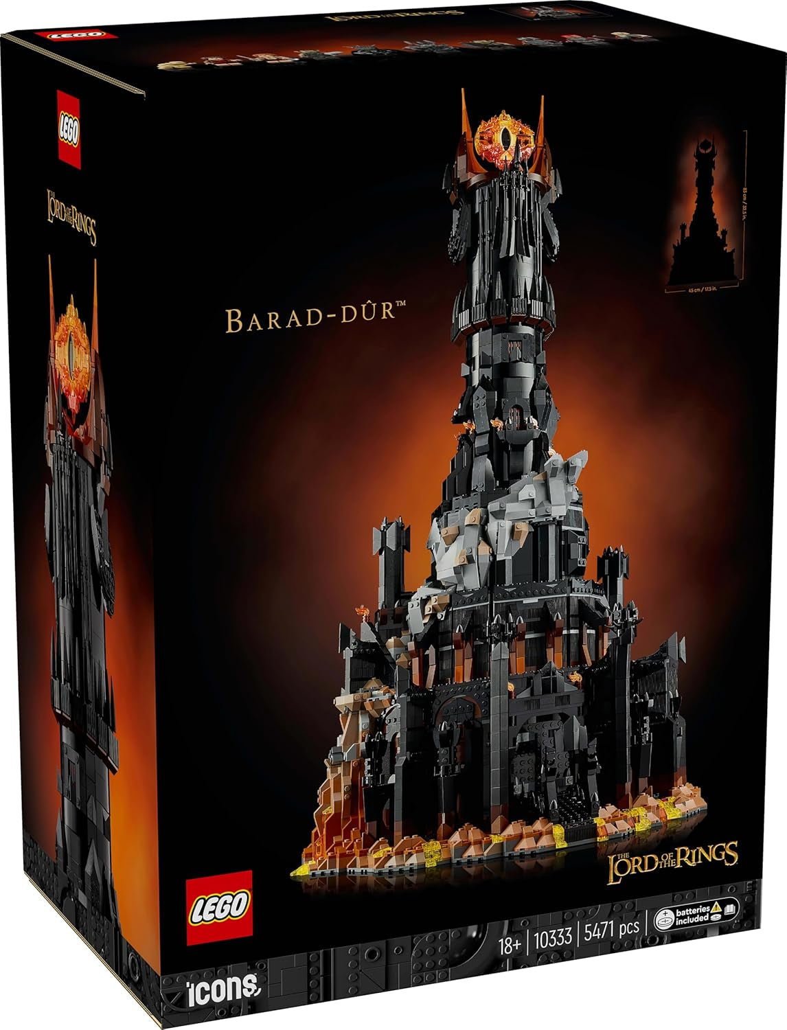 LEGO Ikoner Ringenes Herre: Barad-Door voksenbyggesæt med Sauron, Gothmog, Orc, Frodo, Sam og Gollum Minifigurer Film Memorabilia Fan Samlerobjekt 10333 Byggesæt Beuche den LEGO-Store