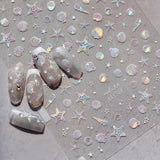 JMEOWIO 3D Nagelsticker Aurora Muschel Seestern Nail Art Sticker Selbstklebend Nagelaufkleber 5D Stereoskopisk Ozean Tema Dekoration Nageldesign Tilbehør 1 Blatt