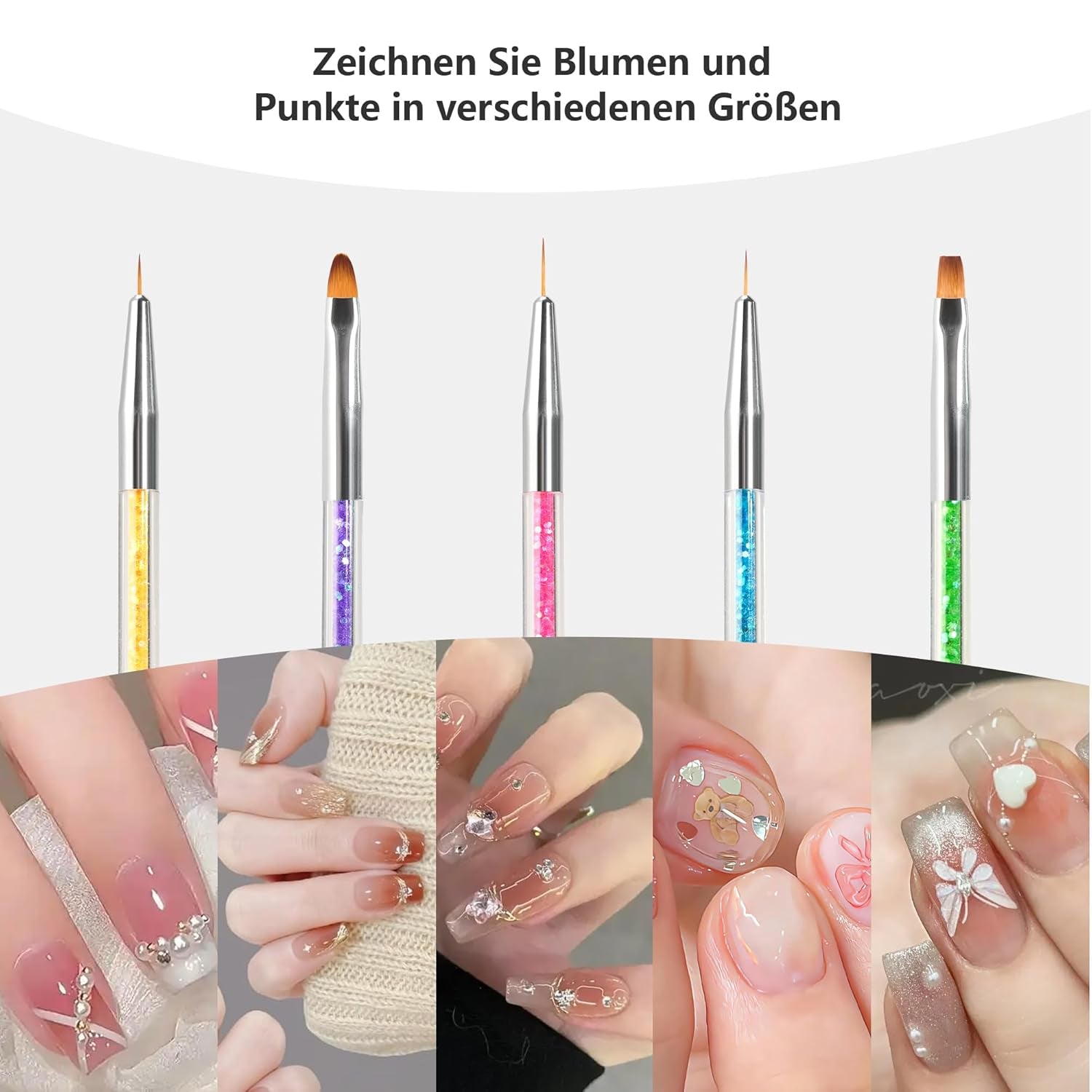 8 Stück Nagel Pinsel, Nagelkunstpinsel Pinsel Sæt, Pinsel Für Nägel Mit Doppelkopf Nail Art Pinsel Sæt Dotting Pen Og Gel Børste til negle Præzise Pinsel Für Nageldesign Und Verzierungen