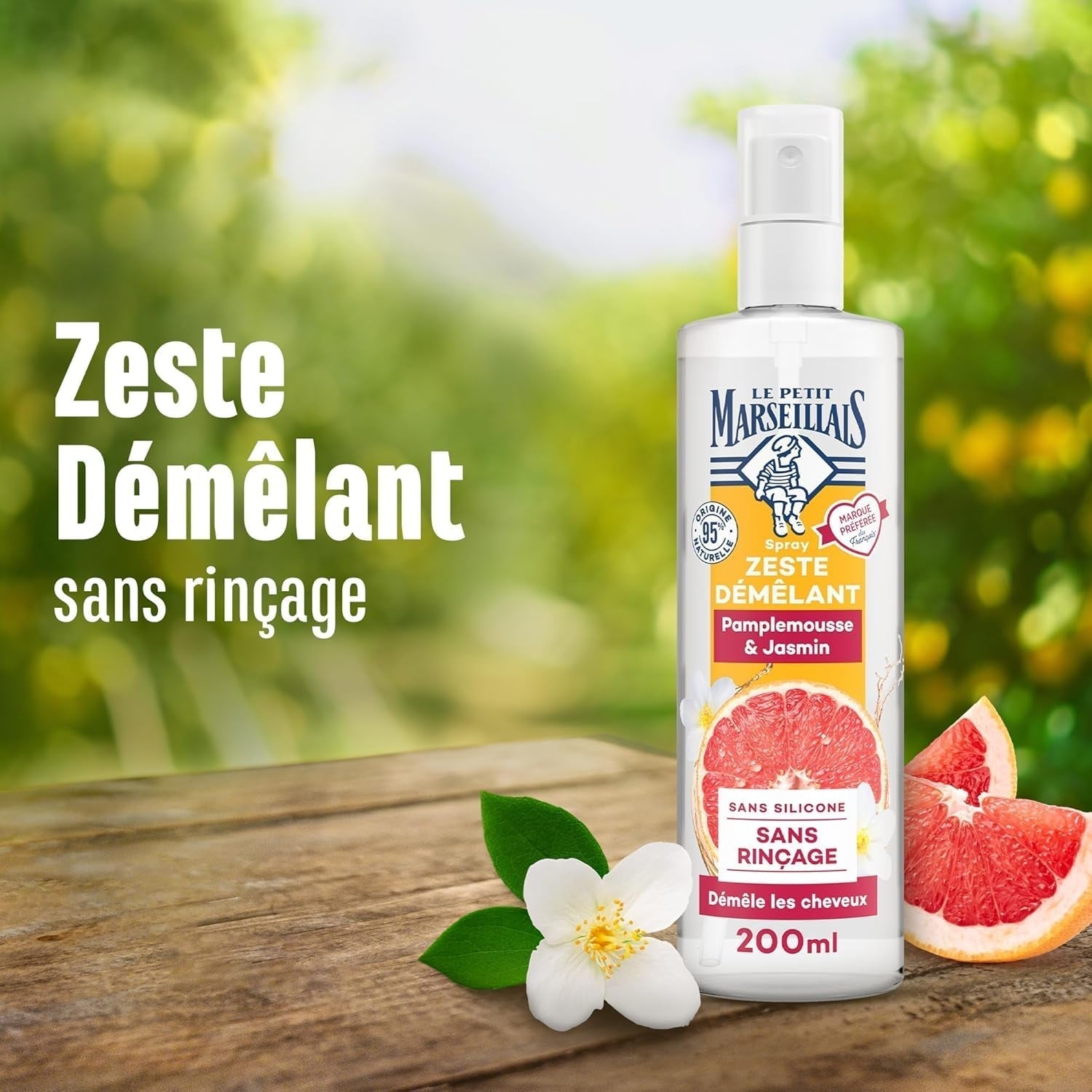 Le Petit Marseillais | Opfiltringsspray med grapefrugt og jasmin (200 ml flaske) - leave-in opfiltringspleje - 95% naturlig og silikonefri Håraffiltringsprodukter Naty Shop