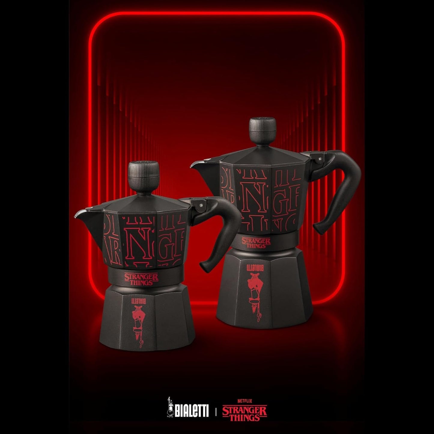 Bialetti Moka Express Stranger Things 6-kops kaffemaskine, musikknap med USB-C-opladningsfunktion, ikke egnet til induktionskogeplader, 6 kopper (270 ml), sort
