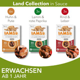 IAMS Delights Land Collection Vådfoder til katte - Multipak med kødvarianter (lam, oksekød, kylling og kalkun) i sauce, vådfoder til katte fra 1 år, 12 x 85g