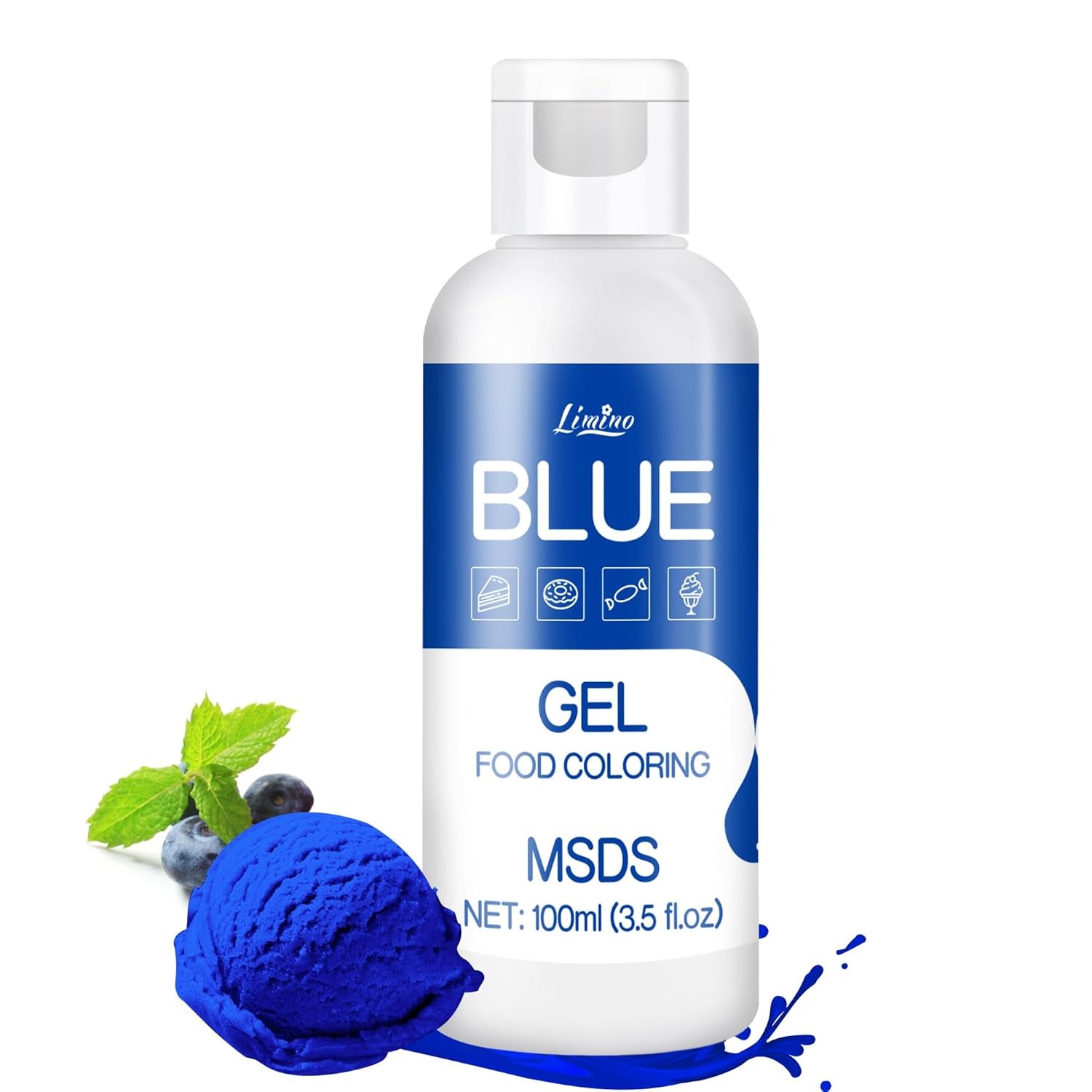 Gel-madfarve - 100 ml, Gel-madfarve til kager, bagning, småkager, makroner - koncentreret sukkerfri madfarve til kagedekoration, drikkevarer, påskeæg, DIY-slime (hvid)