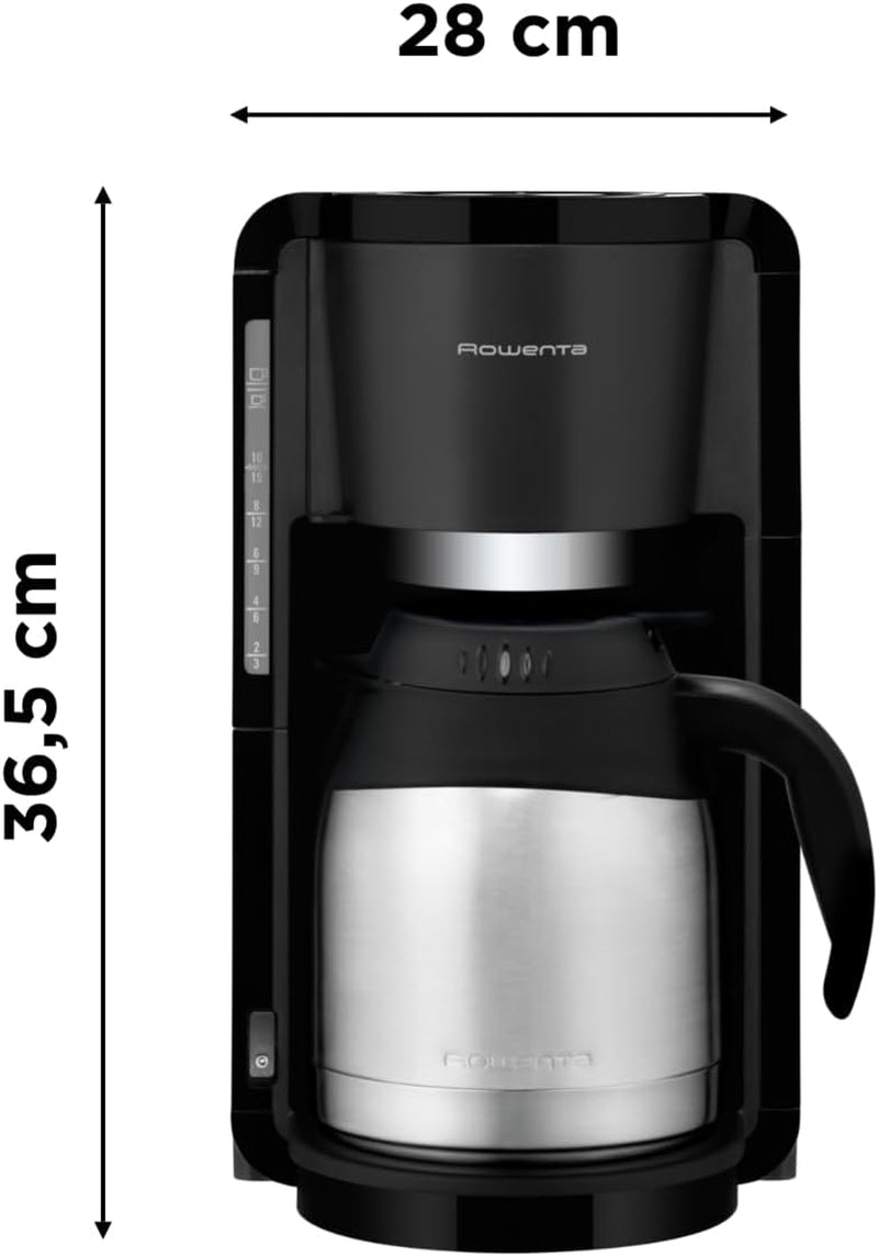 Rowenta Adagio Filter Espressomaskine, Termokande i rustfrit stål, Holder kaffen varm i op til 4 timer, Kapacitet på 10-15 kopper, 1,25 L Kapacitet, Aftagelig filterkurv, Autosluk, Sort, CT3818