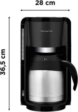 Rowenta Adagio Filter Espressomaskine, Termokande i rustfrit stål, Holder kaffen varm i op til 4 timer, Kapacitet på 10-15 kopper, 1,25 L Kapacitet, Aftagelig filterkurv, Autosluk, Sort, CT3818