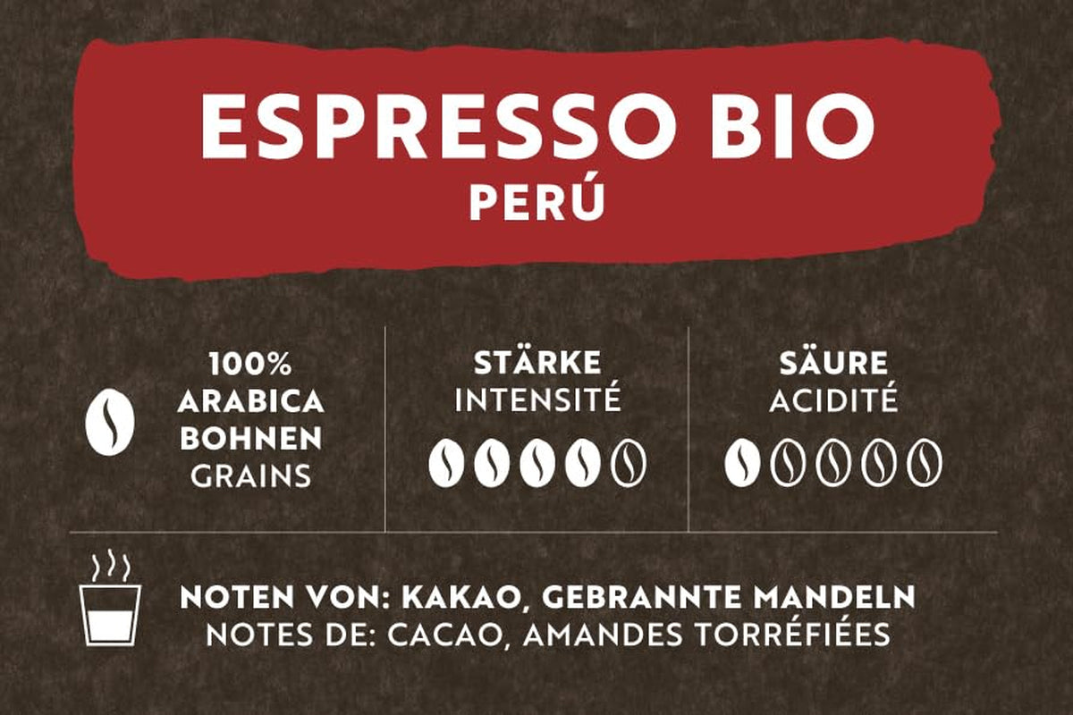 Café Royal Bio Espresso Peru – 100% Arabica Kaffeebohnen, aromatisk-intensiv, dunkle Röstung, Stärke 4/5, Bio & Fairtrade, 500 g ganze Bohnen