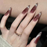Moonglow Lange Negle Stiletto Mælkehvid Pink Gradient Glitter Cool falske negle med lim Pink Ombre Glitter Kunstige negle