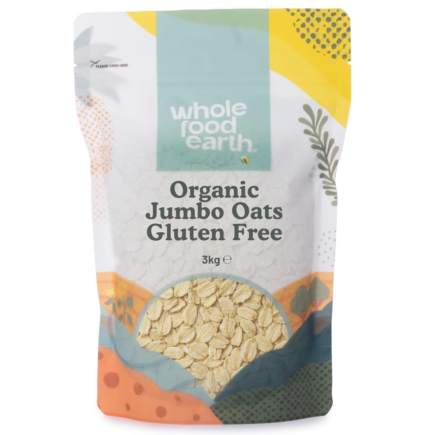 Wholefood Earth Økologisk Jumbo havregryn, glutenfri – 3 kg | Ikke-GMO | Vegansk | Rig på fibre | Certificeret økologisk