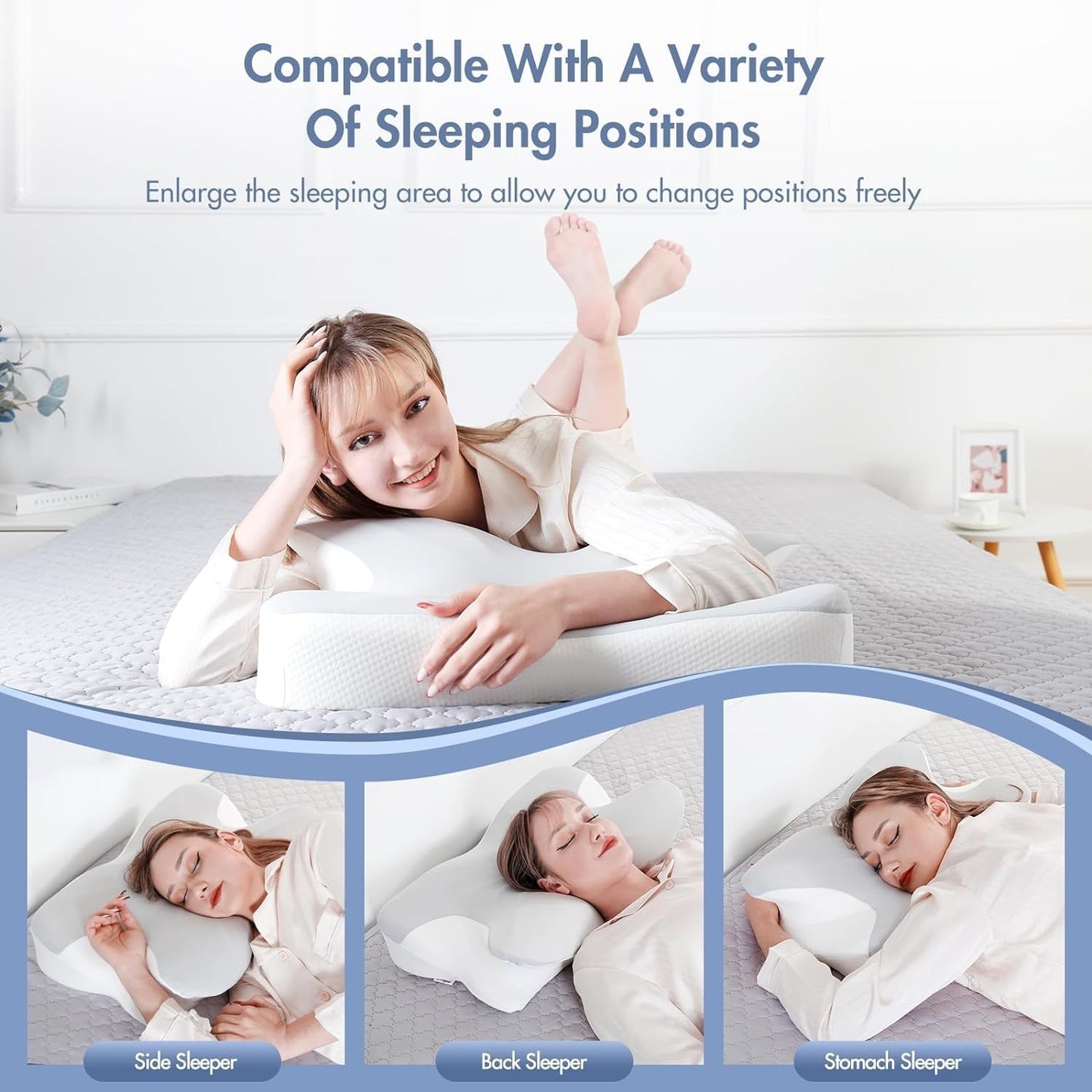 Elegear Memory Foam Pude med kølepudebetræk Nakkesmertepude Sidesovepude Ergonomisk pude Ortopædisk pude til Sidesove Ryg Abdominal 63X 10/14 X36Cm Cervikale ortopædiske puder Naty Shop