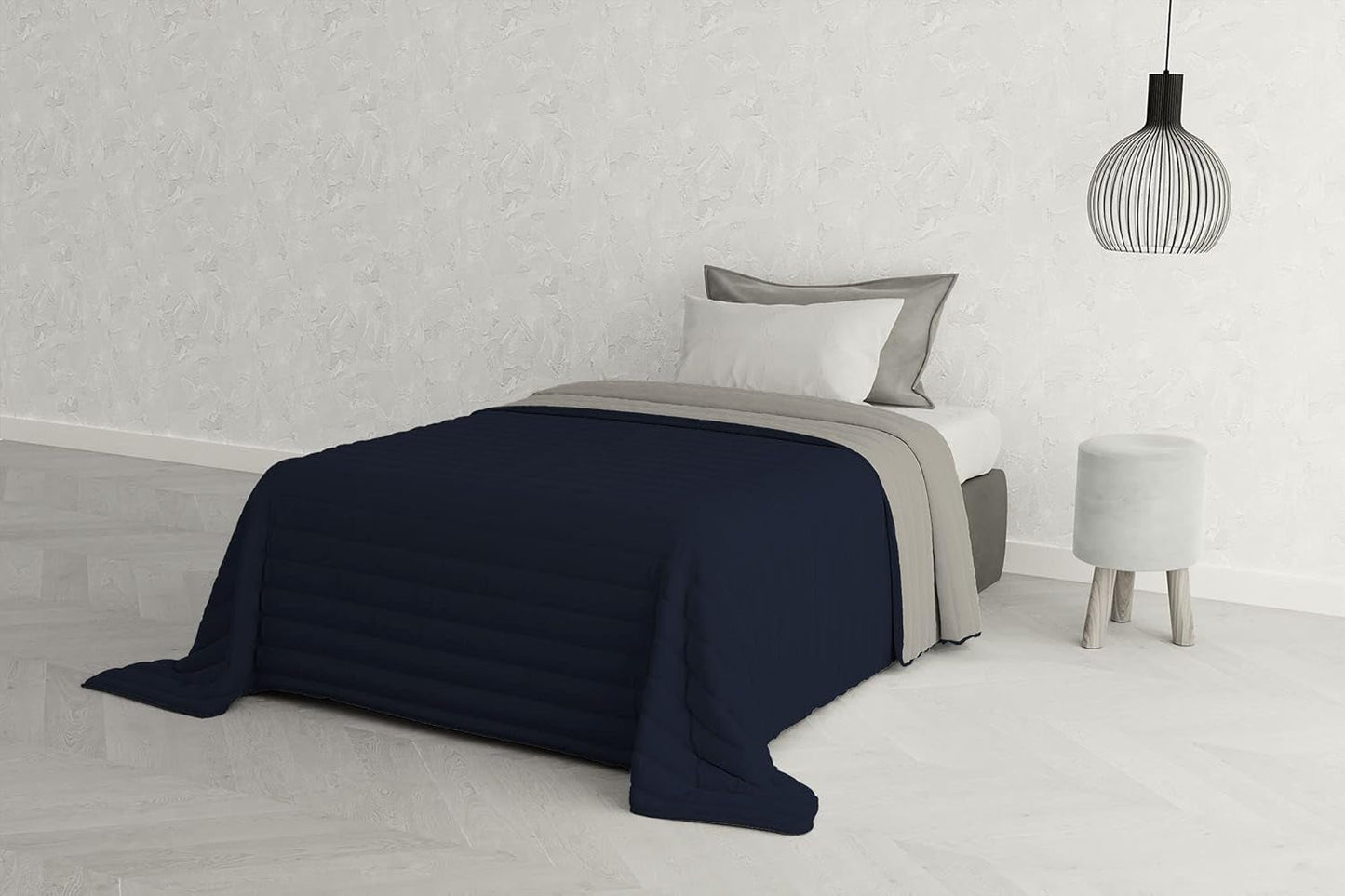 Italiensk sengetøj Estivo enkeltseng, linned, Aqua, 170 X 270 Cm Dyner og dyner Naty Shop Grigio Chiaro/Blu Scuro 170 X 270 Cm