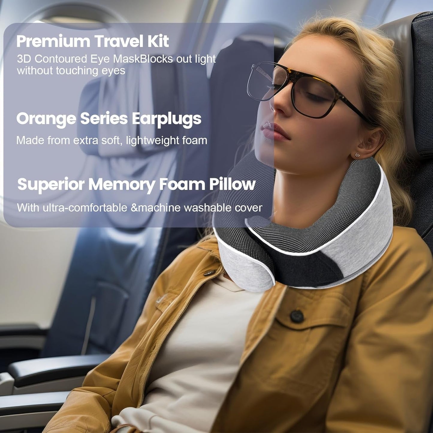Nakkepude Memory skum rejsepude Ergonomisk design Memory skum nakkepude med øjenmaske 2 ørepropper og opbevaringstaske Perfekt til at sove på vejen, når du er på rejse Naty Shop Cervikal ortopædiske puder