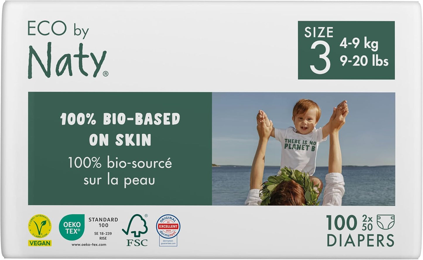 Eco Diapers Eco fra Naty Baby Eco Diapers - premium økologiske bleer, miljøvenlige, lavet af plantebaserede materialer, ideel til følsom babyhud (størrelse 5 - 80 stk.)