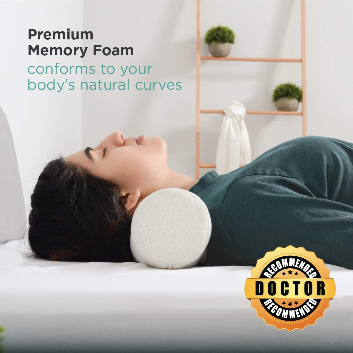 Milliard Visco Foam Neck Roll med vaskbart betræk, Oeko-Tex certificeret, medium hårdhed, 10X43 cm, perfekt til allergier, rejsepude, rund hals pude, positioneringsrulle, knæ roll cervikale ortopædiske puder Naty Shop