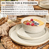 SÄNGER Key West | Stentøjsservisesæt 24-dele middagstallerkensæt til 6 6 middagstallerkener kornskåle Desserttallerkener Pasta skåle Creme servise med sandet tekstur | VÆRDIINDSAMLING