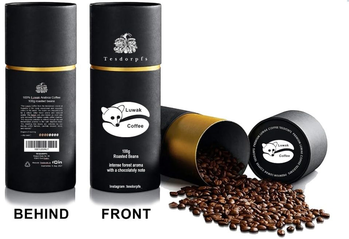 Tesdorpfs 100% Kopi Luwak Arabica Kaffee | City Roast Civet Kaffe 100g | Kaffeebohnen oder gemahlen | Kaffespezialität som gave til kaffeelskere von Tesdorpf (Ganze Bohnen)