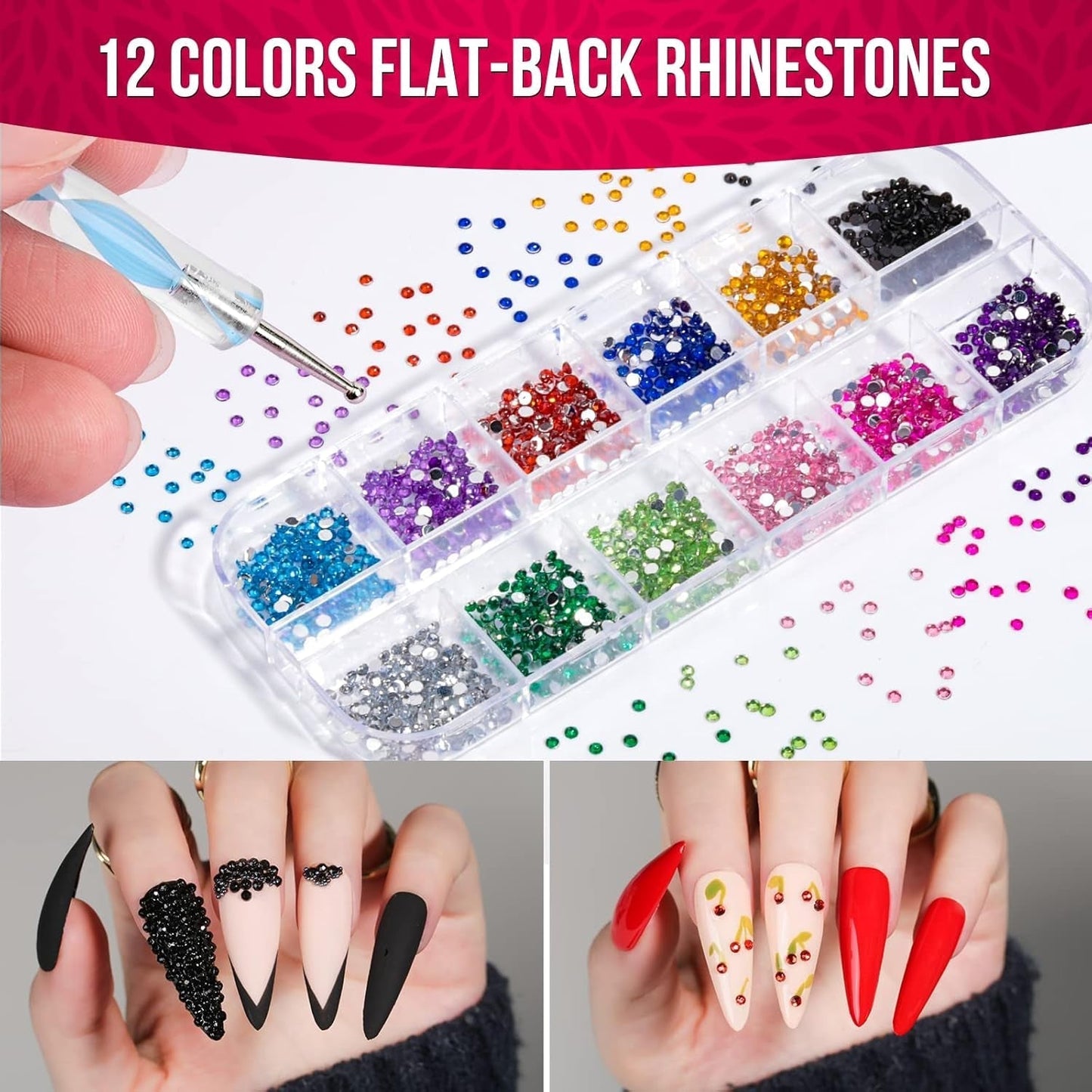 FANDAMEI Nail Art Brush Set, 15 Stücke Pinsel Für Gelnägel Nagel Pinsel, 5 Stücke Dotted Pen, 10 Rolle Streifenband Nägel, Strasssteine ​​​​Nägel, Ultra Dünn Nagel Paillettes Für Nagelkunst Maniküre Set