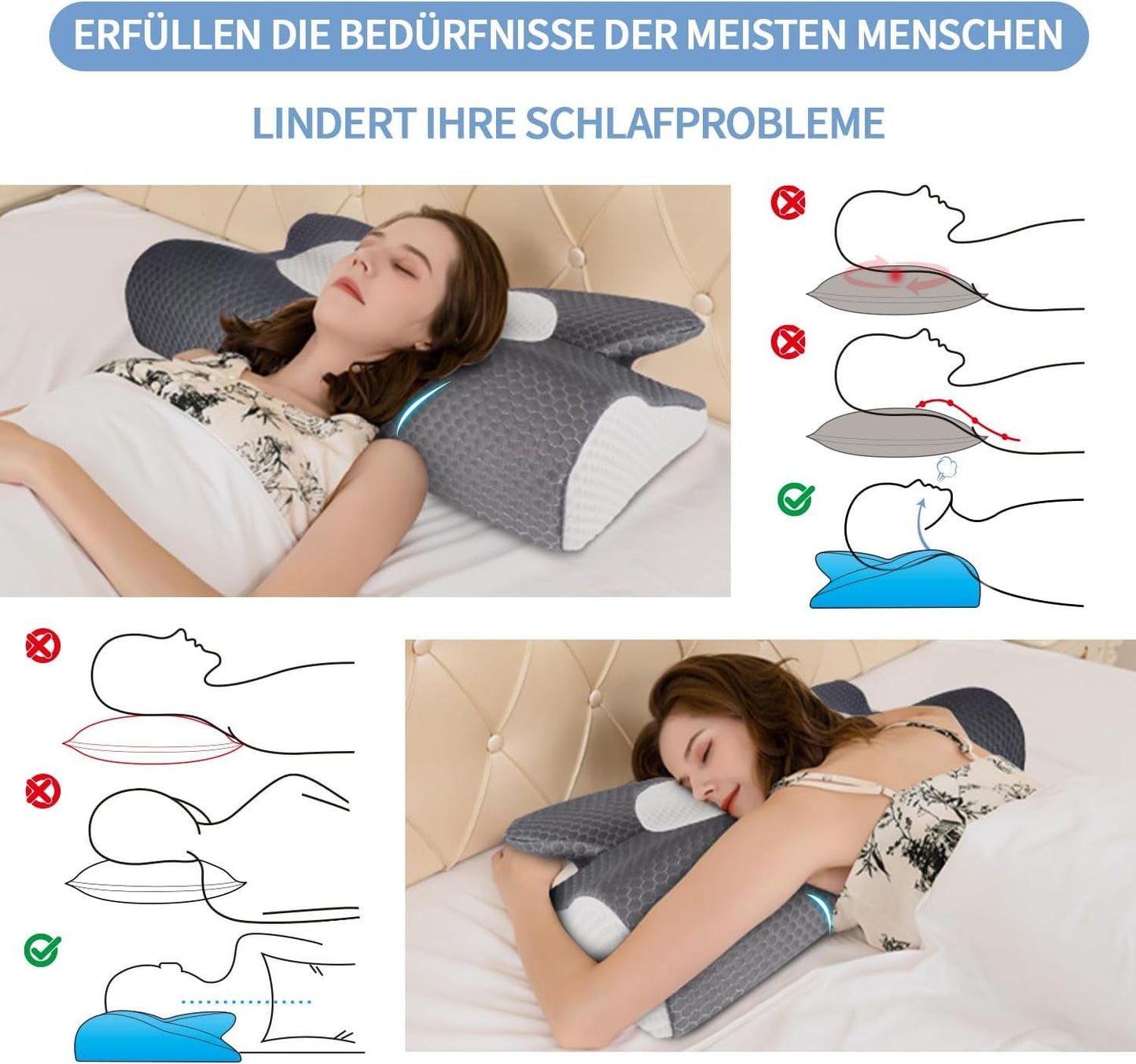 IDEA Pude Memory Foam Pude, Ergonomisk Pude Ortopædisk Pude Nakkesmerter, Sovepude til Side Ryg og Mavesmerter, Nakkepude Anti Snorke Pude til Voksne Cervikal Ortopædiske Puder Naty Shop