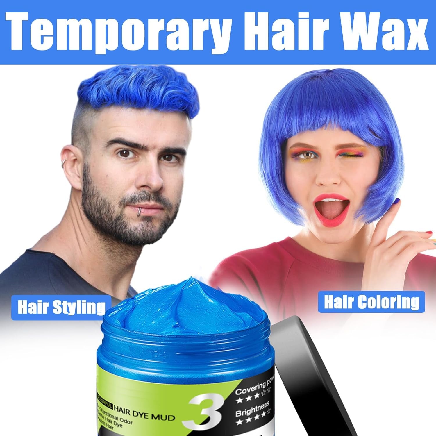 Blåt hårvoks Midlertidig blåt hårsprayfarve Crazy Blue Vaskbar hårfarve Øjeblikkelig hårfarve Naturlig hårfarve Styling Hår til mænd Kvinder Fest Naty Shop Hårfarve